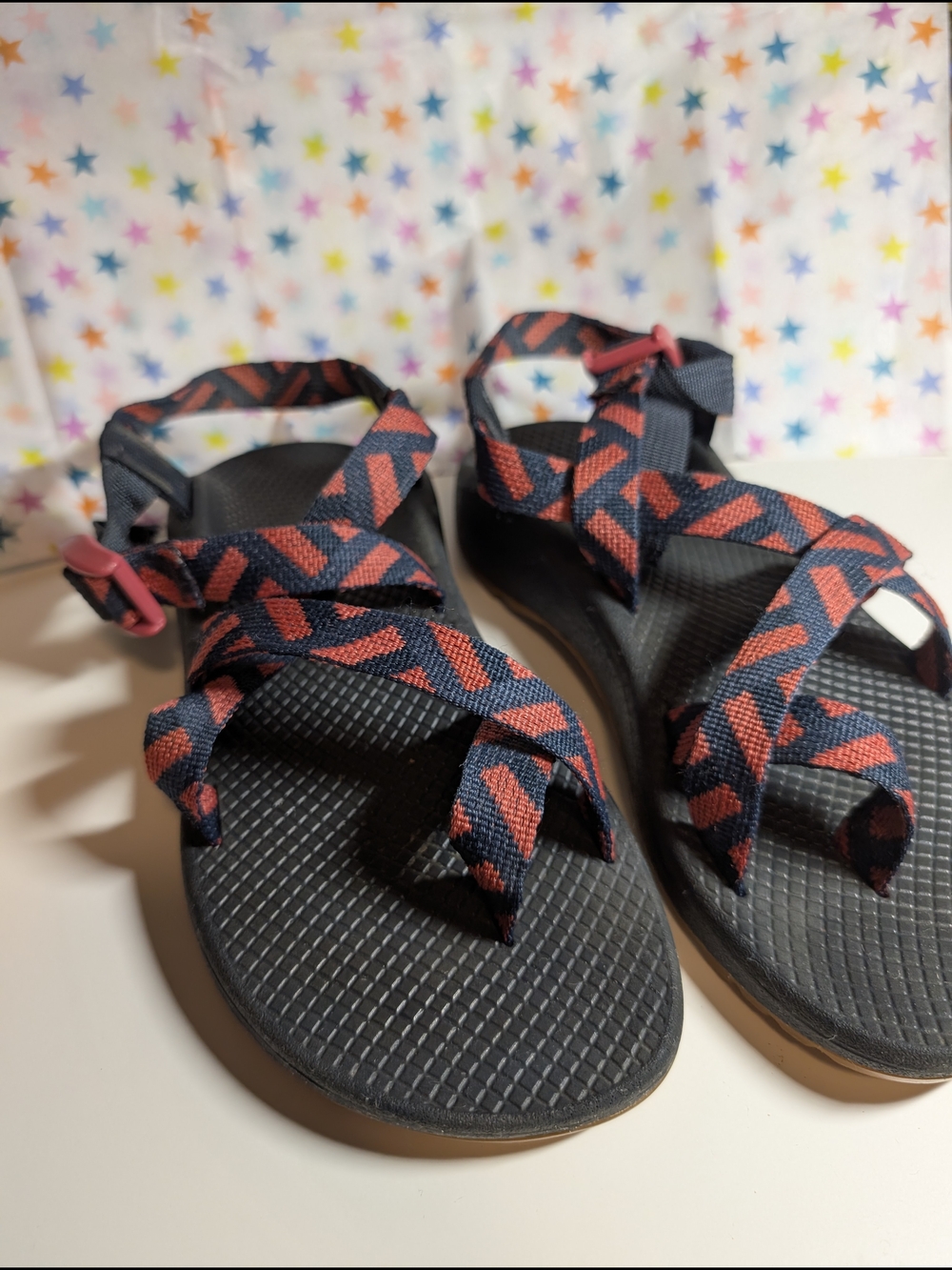 Chaco Women's Black Sandals with Red Patterned Webbing